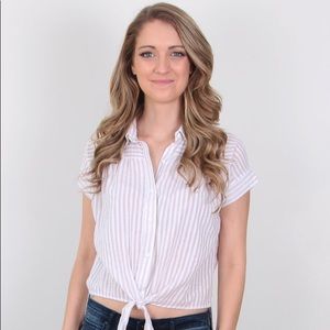 Striped Tie Front Button Down